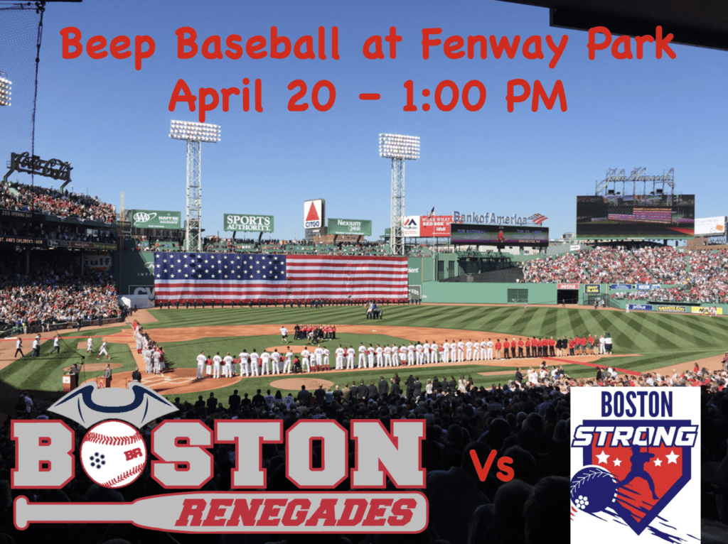 Picture of Fenway Park from Opening day taken from the first base grand stands showing the American flag draped over the Greenmonster and the Two teams standing on each baseline